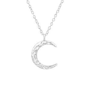 Sterling Silver Hammered Moon Necklace